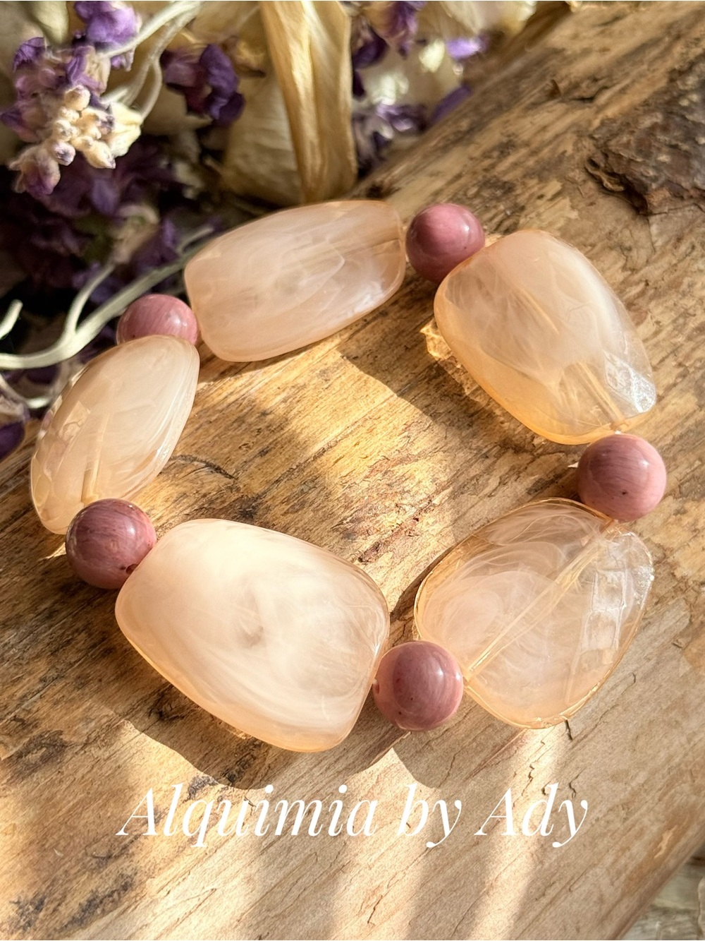 Alquimia Peach and Mauve Beaded Stretch Bracelet